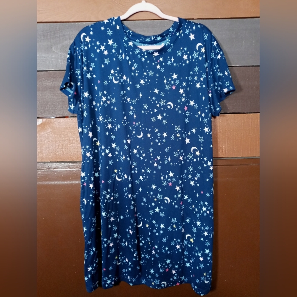 NWOT Joyspun Multiple sizes Navy Blue Star Short Sleeve nightshirt - Picture 3 of 8